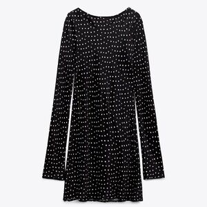 Zara | Black Satin Polka Dot Dress